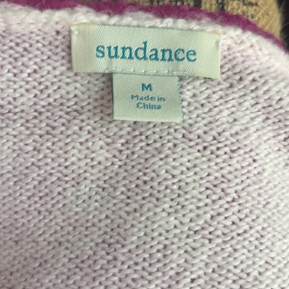 Sundance magenta purple V-neck long sleeve sweater w cream floral paisley detail - Picture 11 of 16